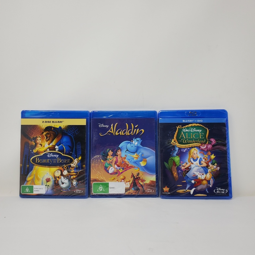 Disney set of 3 Alladin, Beast and the beast, Alice and Wonderland blue ray disc